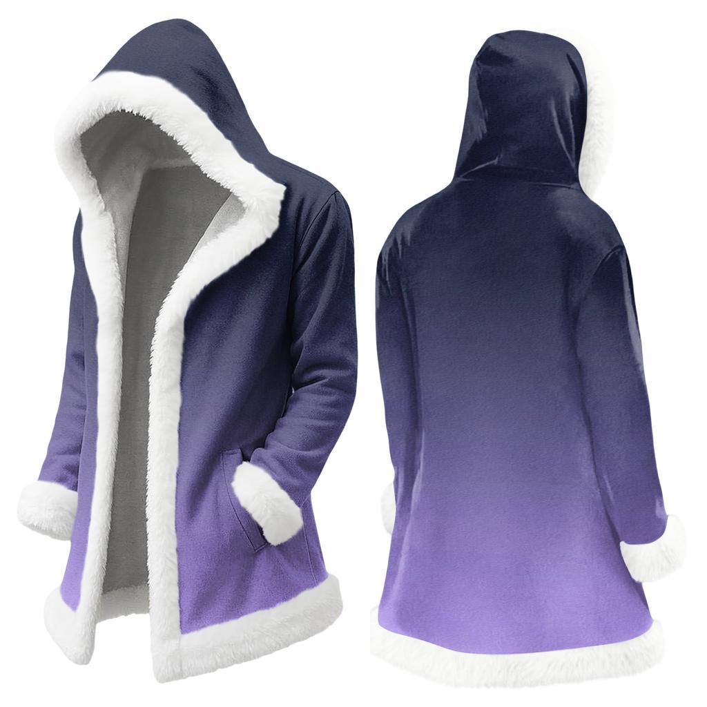 Unisex Casual And Fashionable Plush Collar Hooded Long Sleeved Floral Gradient Printing Jacket