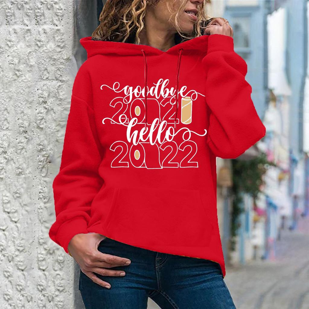 Damenmode Lässiger Neujahrsdruck Kapuzenpullover Lockerer Sportpullover