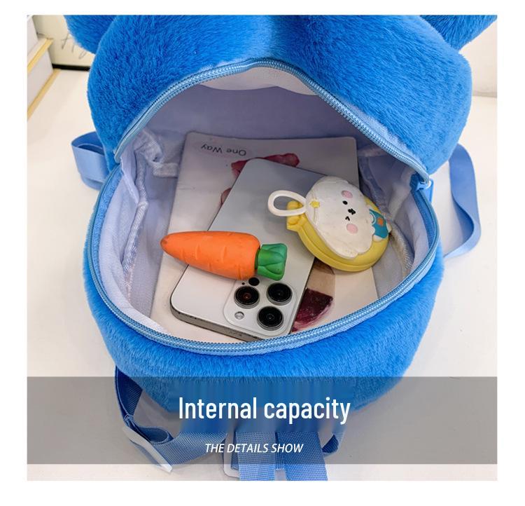 Plush Cartoon Embroidery Backpack for Kids – Cute Double Shoulder Bag