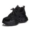 "2024 Women’s Genuine Leather Dad Sneakers - Korean Style, Black, Thick Sole, Height Boost, All-Match for Spring & Autumn"