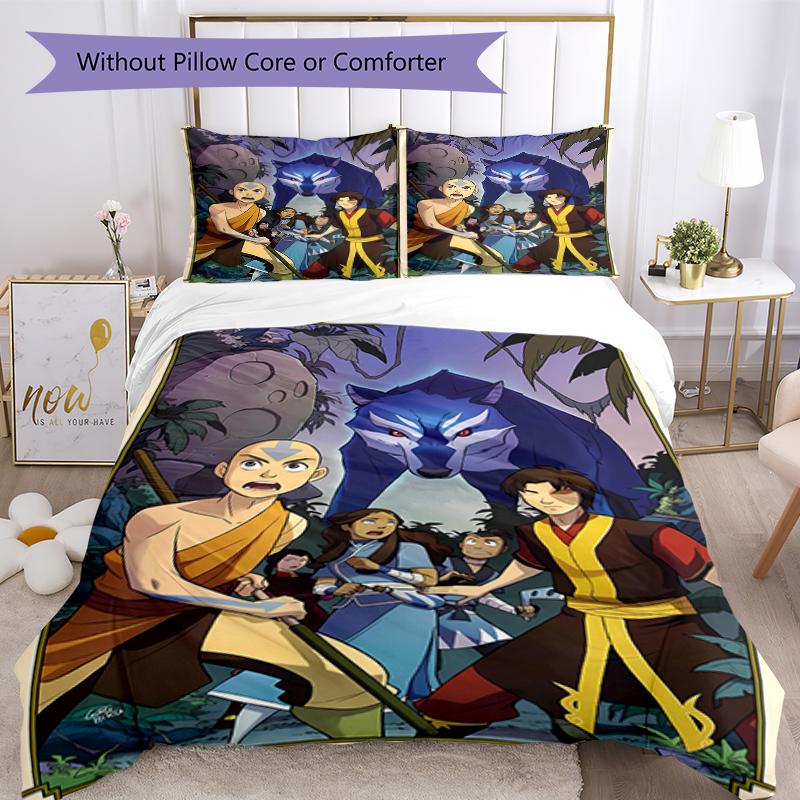 Set di biancheria da letto con motivo Avatar The Last Airbender da 3 pezzi, set copripiumino include copripiumino e federe, perfetta decorazione per la camera da letto per tutte le stagioni e regalo
