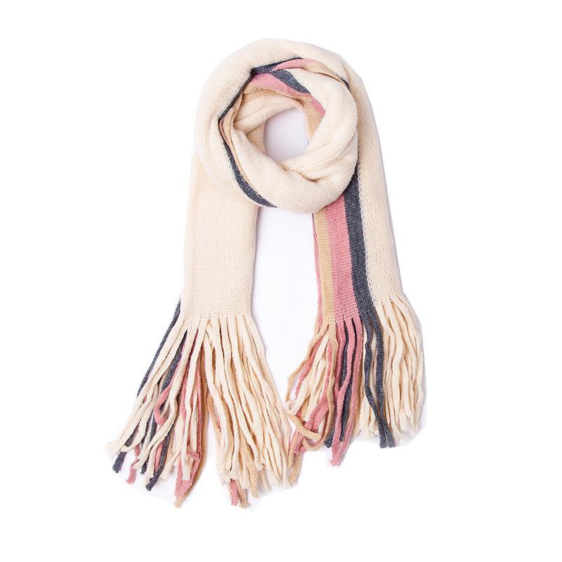 Autumn Winter Warm Shawl Female Block Color Long Tassel Scarf