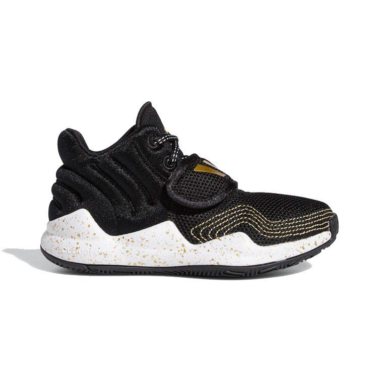 Adidas Deep Threat Comfortable And Trendy Breathable Mid top Children's Basketball Shoes Black Gold FX8644