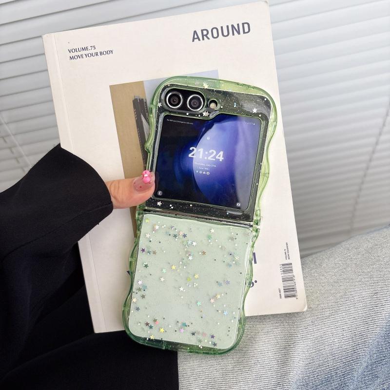 

For Samsung Galaxy Z Flip 7 6 5 Flip 4 3 6 Fashion Glitter Transparent Wave Border Phone Case Soft Shockproof Ultra Thin Cover Galaxy Z Flip3