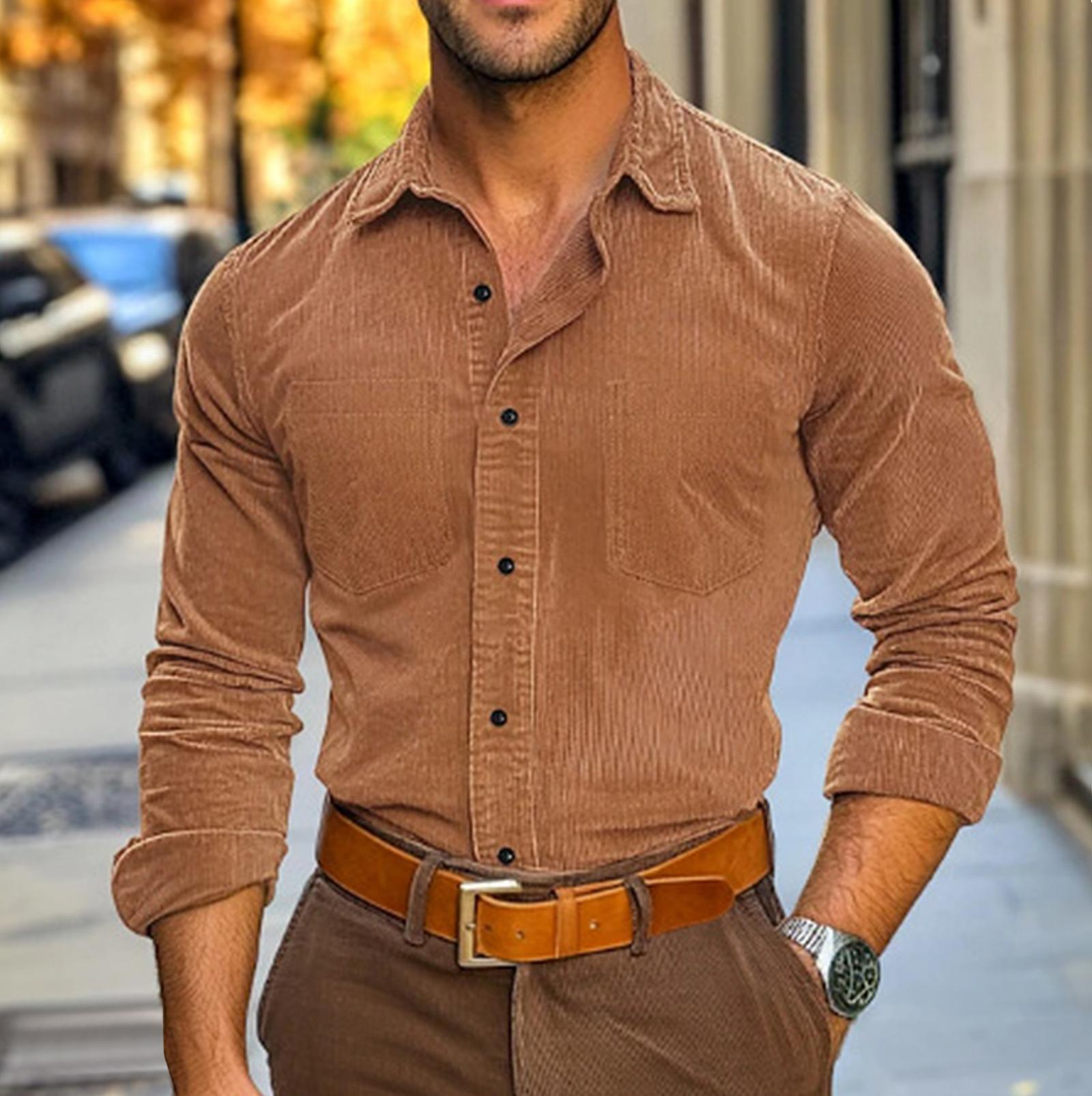 

Men s Collared Button Down Casual Long Sleeved Shirt Everyday Comfortable Shirt XL коричневий