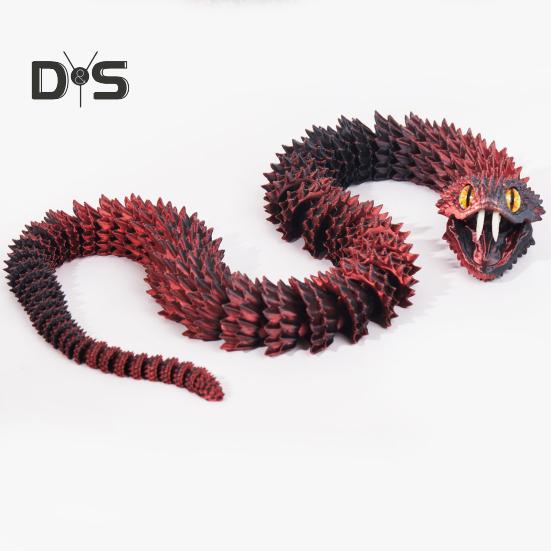 3D Printed Articulated Snake Flexible Snake Ornament with Teeth Desk Pet Stress-Relief Toy for Home Office Decor