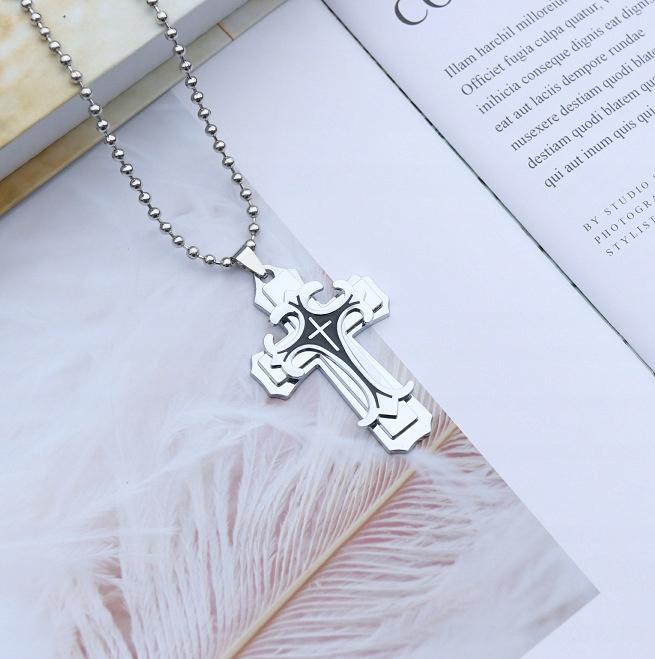 Necklace Pendant Steel Handchands Cross Silver 391