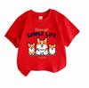 Kids Boys Girls 100% Cotton Crew Neck Short Sleeve T-Shirt, Cute Three Smiling Corgi Dogs Simple Life Print Casual Breathable Tee for Daily Summer Wea