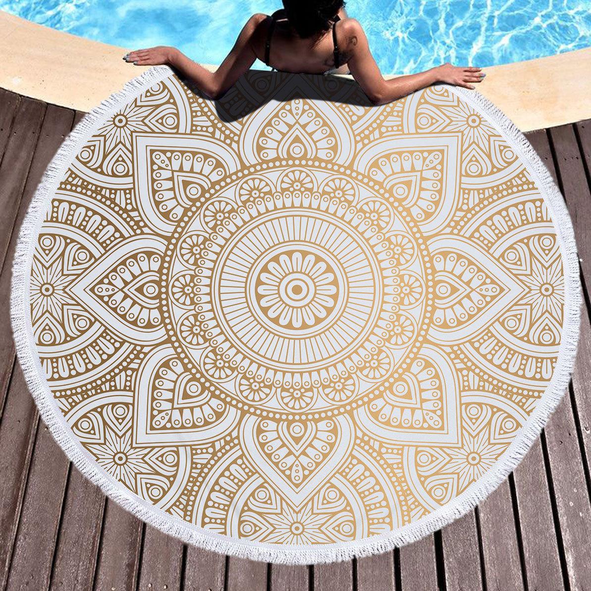 Textilien Bohemia Mandala Round Beach Towel Tassels Microfiber Exotic Flower Geometric Pattern Bath Towel Picnic Yoga Mat Bikini Cover Up