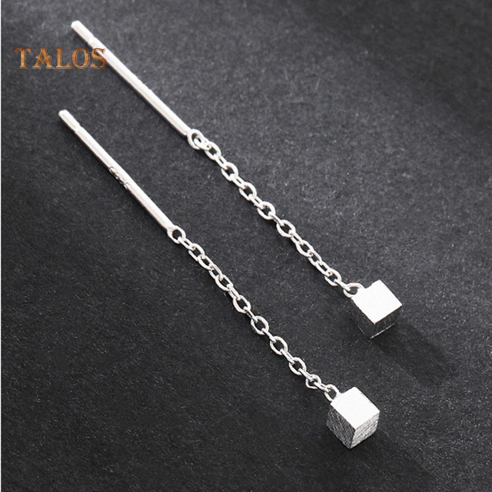 TJA Small Geometric Cube Long Dangle Chain Earrings Party Jewelry