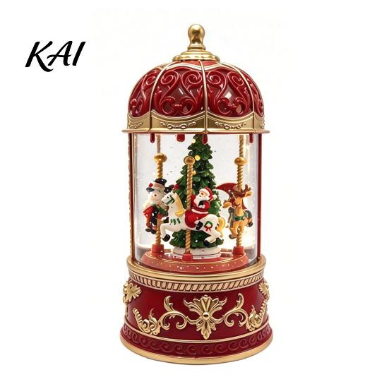 Decorative Snow Ball Christmas Lantern, Lighted Lantern with Music Swirling Glitter, Animated for USB /Battery Operated Holiday Home Decoration