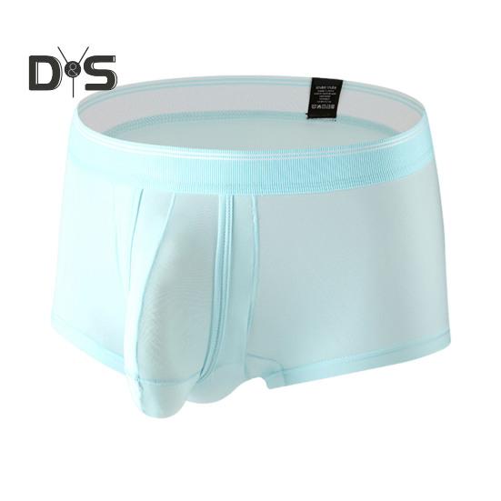 Men Boxer Underwear Elastic Mid-rise Tight Cut High Elasticity Shorts Briefs Solid Color Separated Elephant Nose Breathable Panties