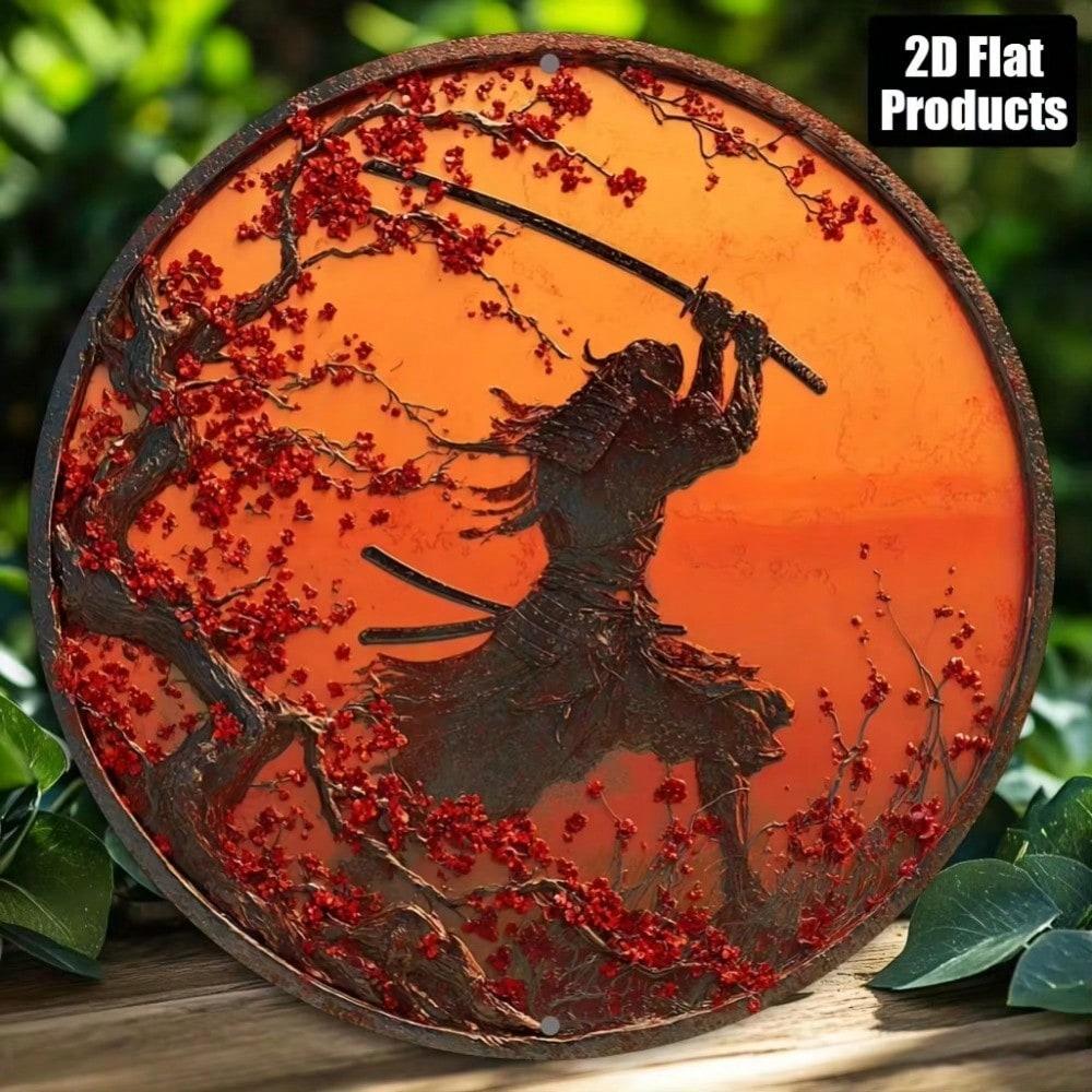 Vintage Japanese Samurai Round Metal Wall Art Rustic Sign For Home Bar Cafe Office Decor Fall Halloween Christmas Gift