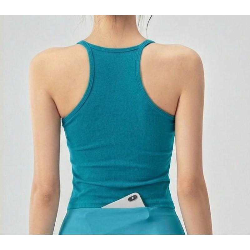 Womens High-Elastic Quick-Dry Yoga Tank Top With Built-in Bra Support Running Pilates Gym Workout
