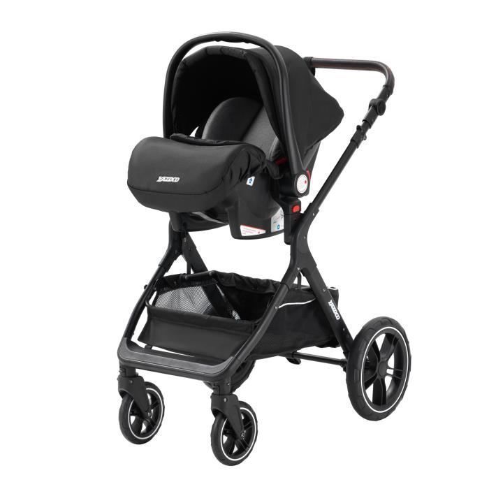 YAZOCO - 3-in-1 Kombikinderwagen - Mit Babywanne-Autositz - Bis 15 kg - Schwarz