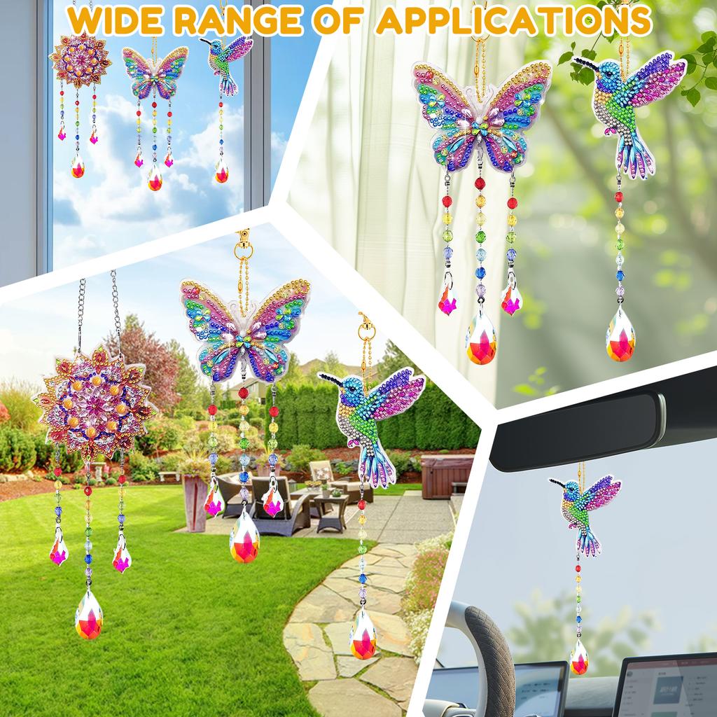1 Set DIY Diamond Art Wind Chime Kit Crystal Diamond Painting Capture Wind Chime Set 5D Gem Art Wind Chimes for Home Decoration