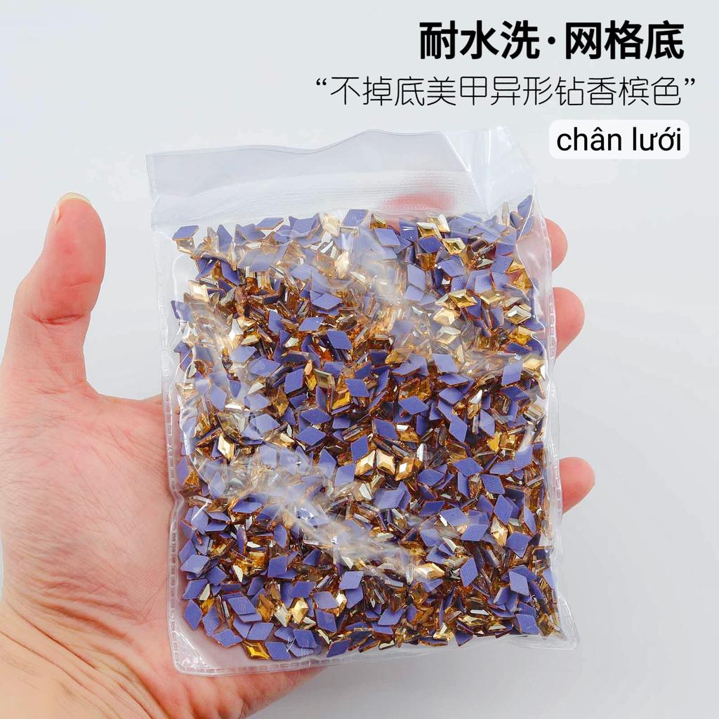 Mesh Bottom Nail Art Diamond, Champagne Special-Shaped Diamond, Small Size, No Bottom Nail Drill, Washable Flat Bottom Special-Shaped Whole Batch