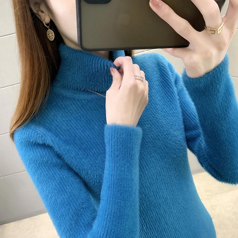 

Женский пуловер с высоким воротником для женщин Осень и Зима с длинным рукавом Вязаный свитер Женские топы One Size