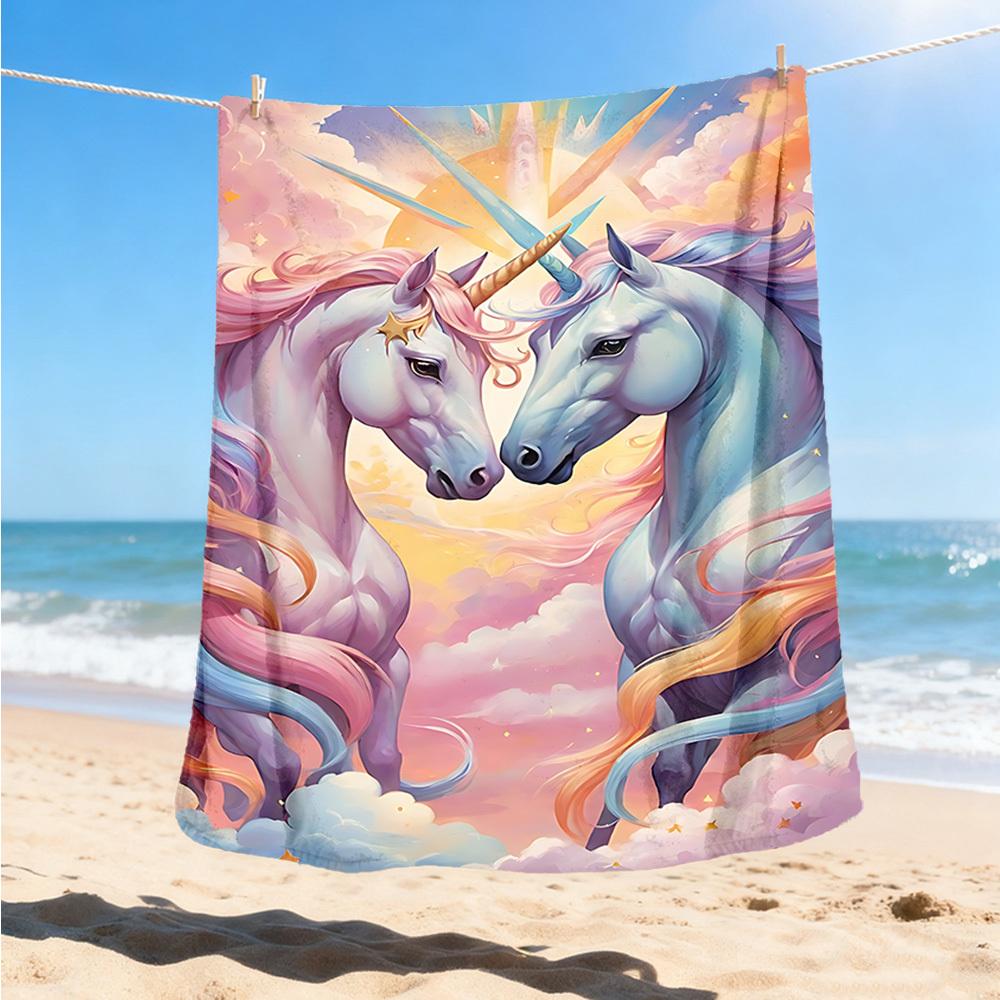 1pc Unicorn Fantasy Artwork Print Outdoor Blanket, Lightweight Polyester,