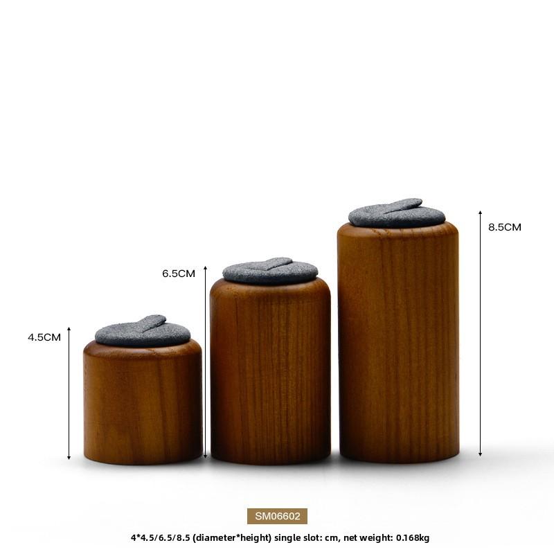 Premium Quality Ring Stand Solid Wood Jewelry Display Cylindrical Ring Holder 3Pcs Set Diamond Jewelry Props