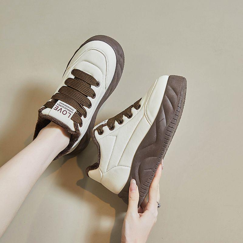 Damskie Zimowe Bawełniane i Skórzane Wodoodporne Grube Podeszwy Antypoślizgowe Buty Sportowe z Aksamitną Podszewką