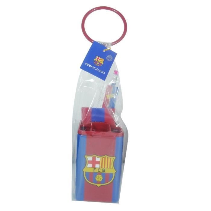 Set scolaire en pot - FC BARCELONE - 5 pièces - Bleu - Crayon - Règle - Gomme