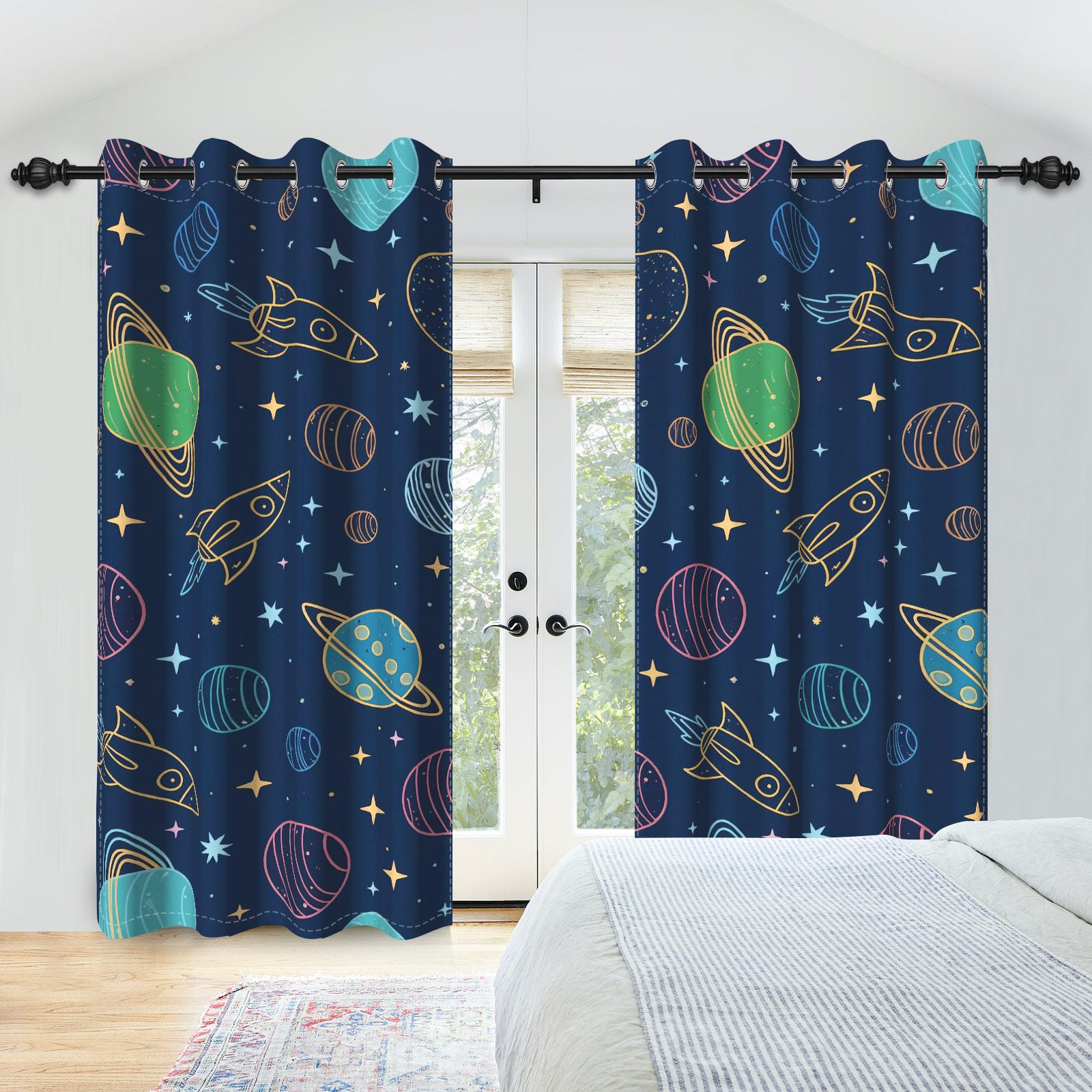 

2 шт. Космические галактические планеты Шторы Галактический кит Детская комната Спальня Украшения для окон Комнатные Блэкаут Теплоизолированные Драпировки 53x115cm 2pcs