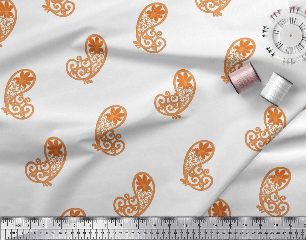 Soimoi Černá japonská krepová saténová tkanina Floral & Paisley Print Fabric v metrech 42 palců