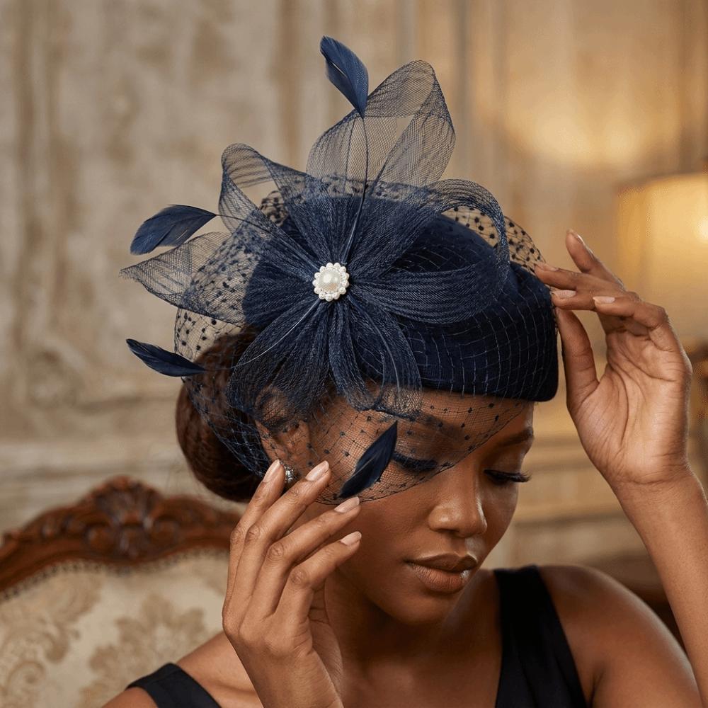 Polka Dot Veil Bridal Beret Elegant Style Head Wrap Pearl Feather Mesh Fascinator Hat Banquet