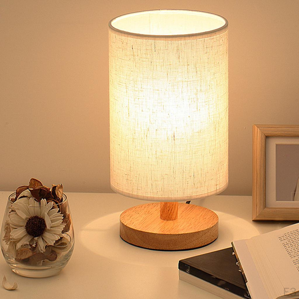 Bedside Table Lamp LED NightStand Light Fabric Shade Home Decor