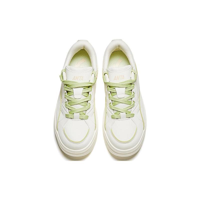 Anta Light Breeze Coverage Breathable Low Top Skateboard Shoes Women's White Green Sneakers 922418065-3