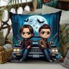 1Pc Chibi Supernatural Sam & Dean Pillow Cover, 2D Double-Sided Print Polyester Throw Pillow Case, Impala & Moonlit Forest Decor