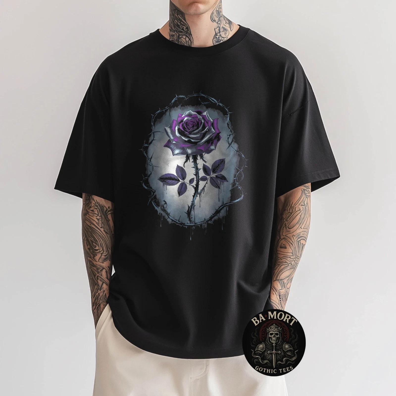 Rose Sad Goth Emo Aesthetic 100% Cotton T-shirt Mens Tees Top S