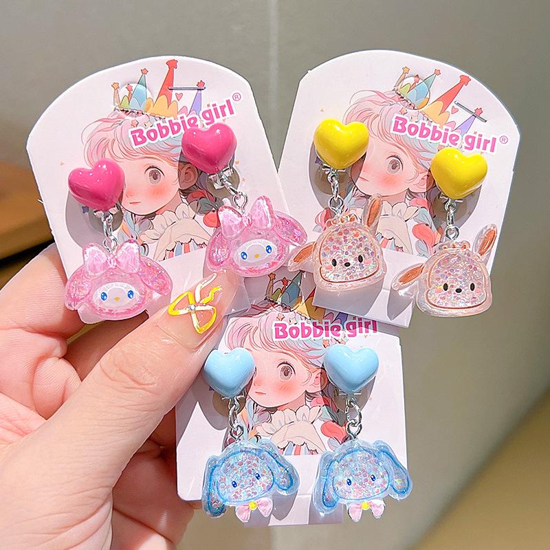 Kuromi Kolczyki Klipsy Bez Przekłuwania Uszu z Kokardką dla Dziewczynek