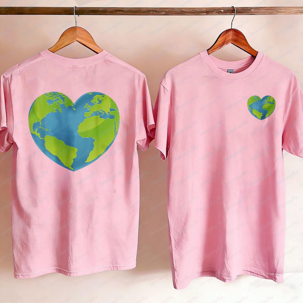 Earth Day Love Heart World Globe T-Shirt Gothic S Y2k Top Women Clothes Shirts for Women High Q