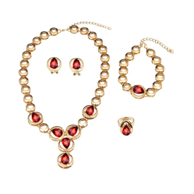 

Sparkling Bride Necklace and Earrings Set with Crystal Texture Fashion Jewelry Set Suitable for Weddings and Parties червоний