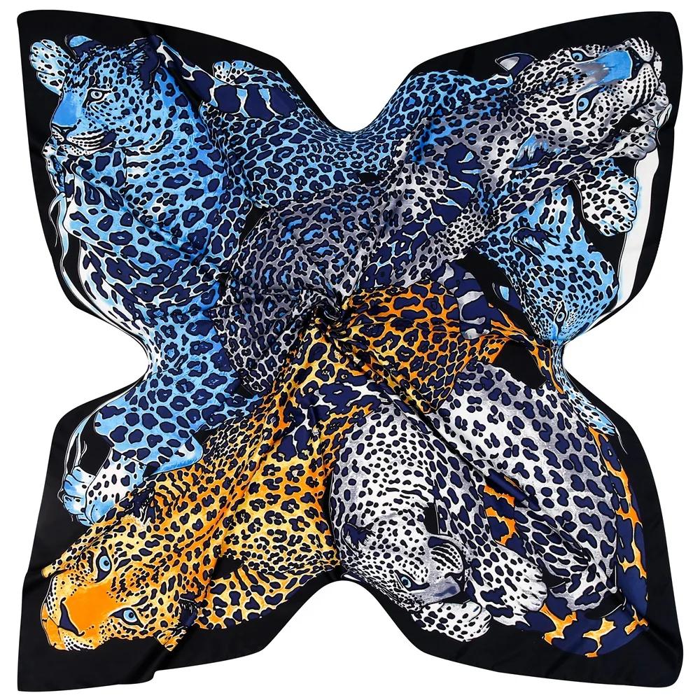 130cm New Leopard Brand Square Scarf Women 100% Silk Scarf 2025 New Pashmina Fashion Design Women Shawl Bandana Kerchief Scarves