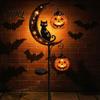 Atmospheric Porch Decoration for Halloween Solar Metal Garden Stake Light Auto On/Off Crescent Moon Black Cat with Hanging Powered Night Decor