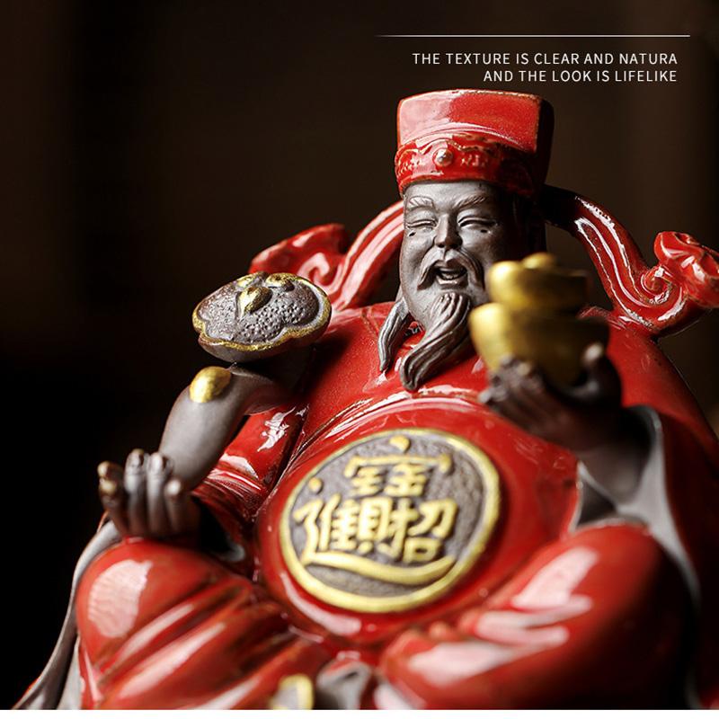 Ceramics God of Fortune Sculptures and Figurines High Quality Home Living Room Office Wealth Luck Feng Shui Decor Statue