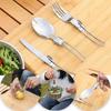 2 Sets (6 Pieces) Foldable Stainless Steel Cutlery Set Portable Cutlery with 2 Storage Bags for Picnic Hiking Camping Travel