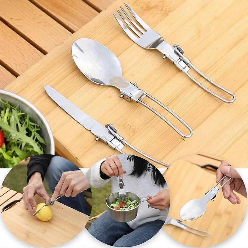 2 Sets (6 Pieces) Foldable Stainless Steel Cutlery Set Portable Cutlery with 2 Storage Bags for Picnic Hiking Camping Travel