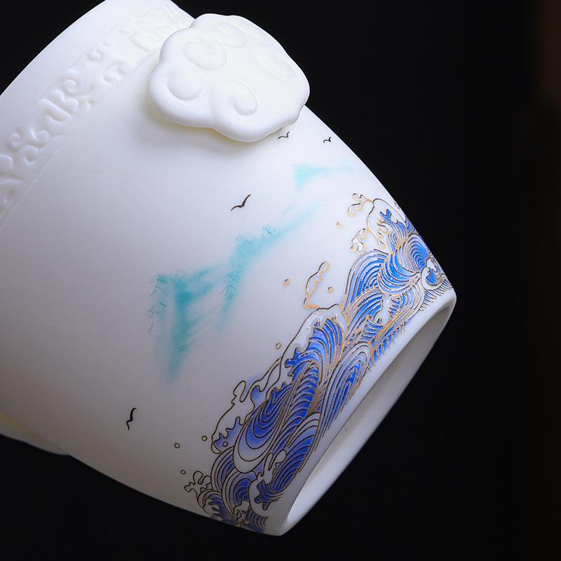 Ceramic Express Cup, Vegetarian Suet Jade Porcelain, Portable Travel Tea Set, Business Mid-Autumn Festival Gifts