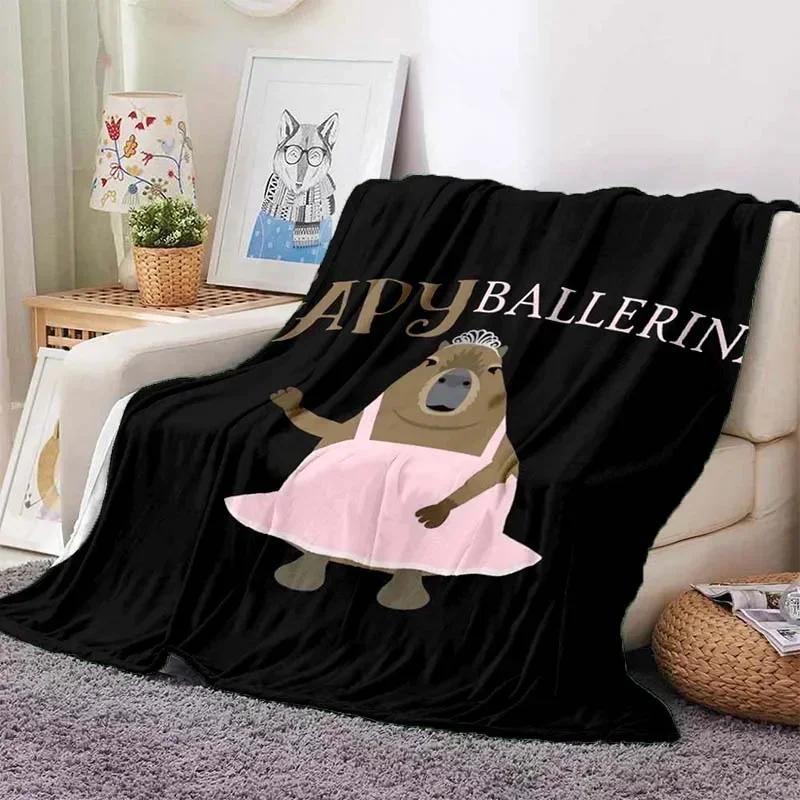 Kawaii The Capybara Club Home Cartoon Printed Blanket Picnic Blanket Warm Flannel Soft and Comfortable Home Travel Birthday Gift