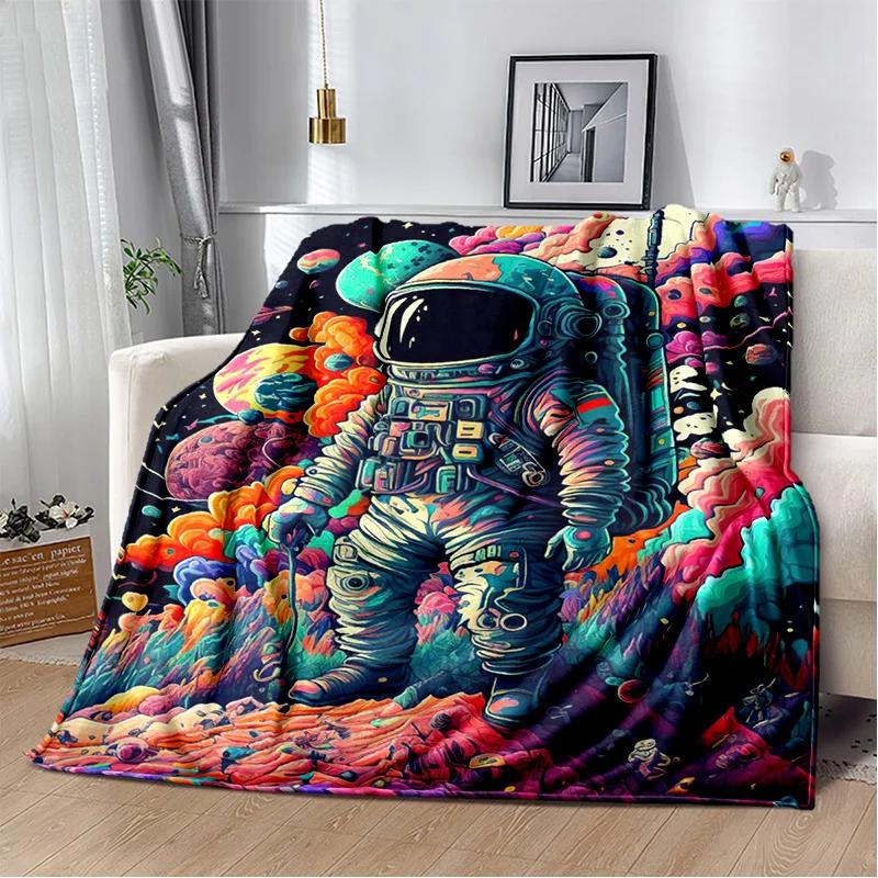 3D Outer Space Astronaut Universe Spaceman Cartoon Blanket,Soft Throw Blanket for Home Bedroom Bed Sofa Office Cover Blanket Kid