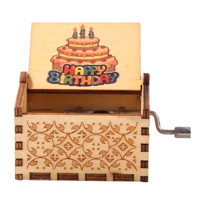 Engraved Hand Cranked Music Box Happy Birthday Wooden Musical Boxes Gift for Mom