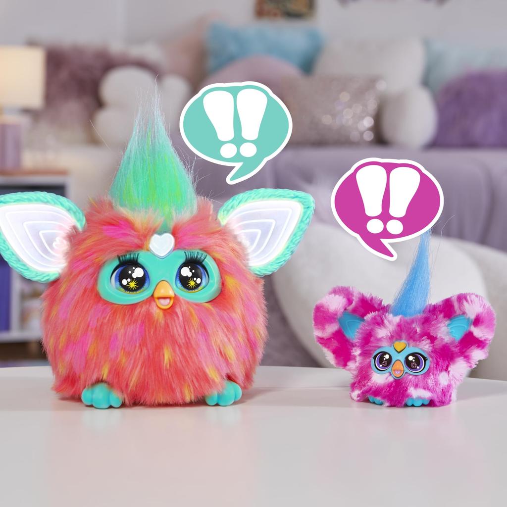 Furby Furbrets Brudny Mini Furby elektryczny wypchany dla wieku 6 i polka oryginalny produkt Przyjaciele, 45+ dźwięków, język, zabawka, w górę, różowy, kropki, G0403,