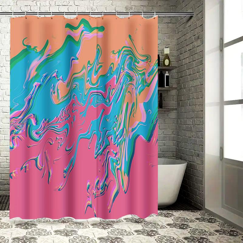Modern Bathroom Shower Curtain with Vibrant Fluid Colors Pink Blue Green Orange Abstract Print Home Decor Waterproof Fabric