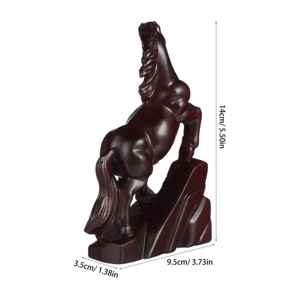 Wooden Horse Statue Hand-Carved Standing Horse Sculpture Decorative Animal Art for Home Living Room Office Bedroom Fengshui