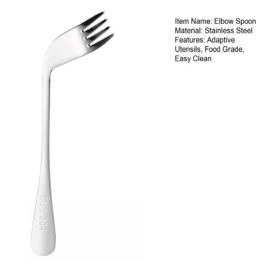 Stainless Steel Elbow Spoon Elderly Self-Feeding Curved Fork Angled Spoon Disabled Adults Patient Feeding Tableware Adaptive Utensils