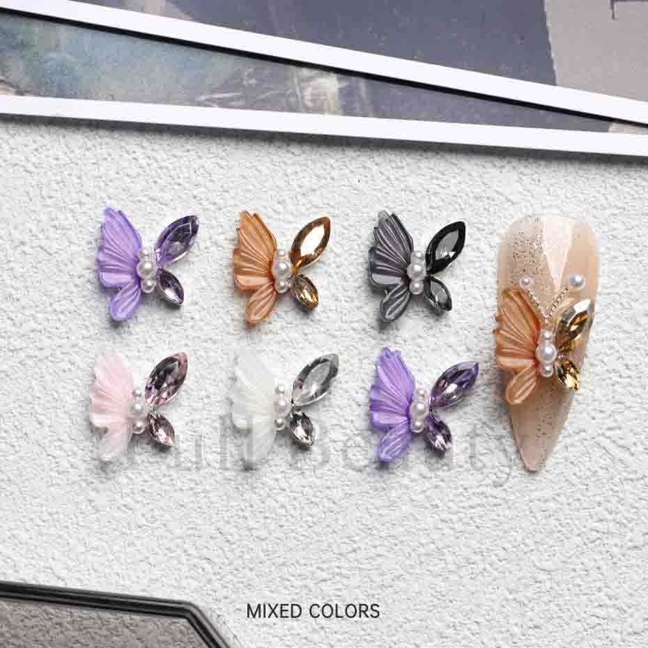 

10 шт./компл. французская бабочка с бриллиантами для дизайна ногтей DIY каменные украшения красочные блестки DIY дизайн ногтей из металла Mix Color
